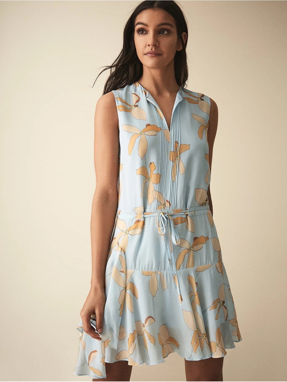 NWT Reiss Sienna Reef Light Blue Floral Sleeveless Ruffle Mini Shift Dress 2
